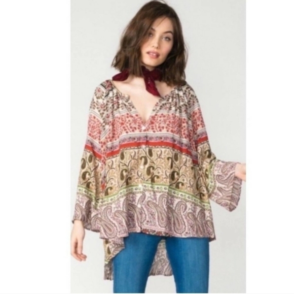 Show Me Your MuMu Tops - Show Me Your Mumu Bohemian Peasant Vneck Oversized Shirt Sz XS